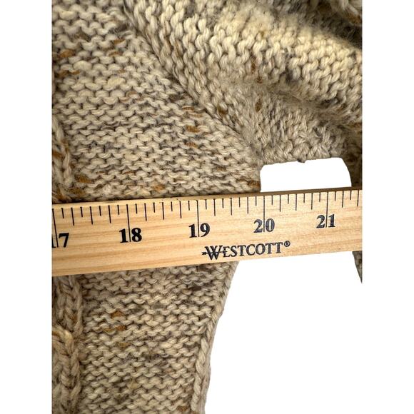 VTG Handmade Knit Cardigan Womens M L Brown Beige Cable Knit Fishermans Sweater - Picture 3 of 10